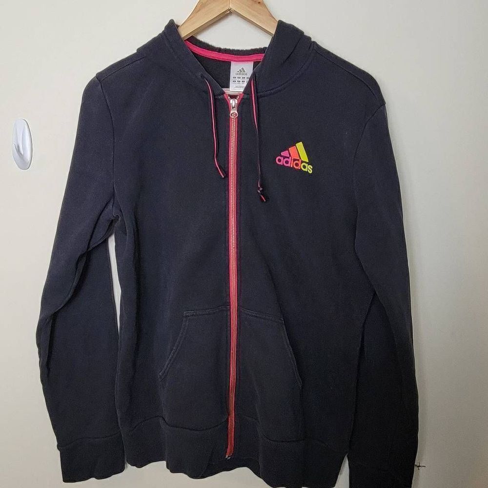 Adidas Womens Full Zip Hooded Sweatshirt Women's Medium Florescent Rainbow Tre